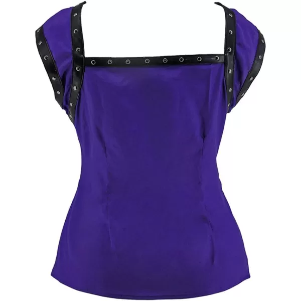 Charmian Womens Retro Gothic Lace Up Sleeveless Patchwork Crepe Casual Blouse TopPurple