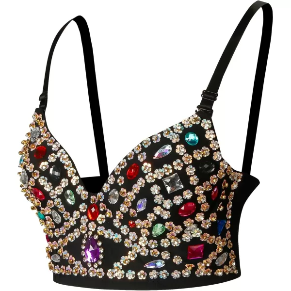 Charmian Womens Retro Rhinestone Studded Crop Top Push Up Bustier Corset BraCharmian Womens Retro Rhinestone Studded Crop Top Push Up Bustier Corset Bra