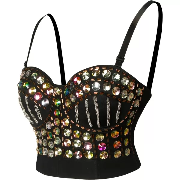 Charmian Womens Rhinestone Bead Glitter Bustier Corset Bra Club Party Crop TopCharmian Womens Rhinestone Bead Glitter Bustier Corset Bra Club Party Crop Top