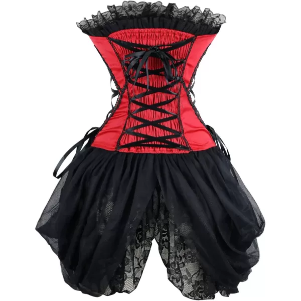 Charmian Womens Sexy Strapless Floral Embroidery Gothic Corset with Lace SkirtRedblack