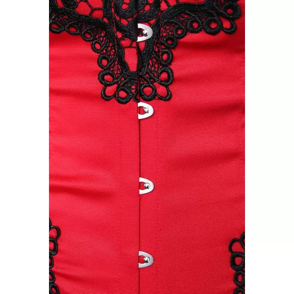 Charmian Womens Sexy Strapless Floral Embroidery Gothic Corset with Lace SkirtRedblack