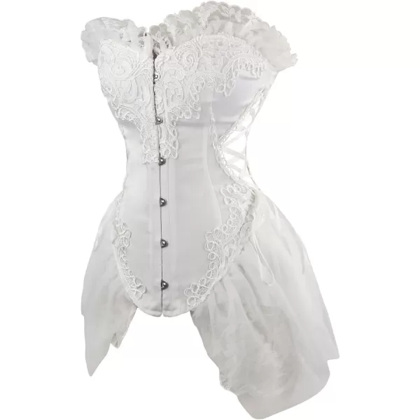 Charmian Womens Sexy Strapless Floral Embroidery Gothic Corset with Lace SkirtWhite