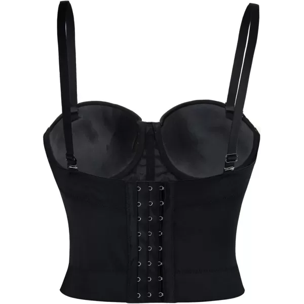 Charmian Womens Spaghetti Straps PU Leather Bustier Crop TopBlack