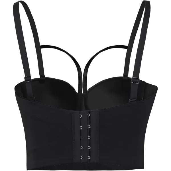 Charmian Womens Spaghetti Straps PU Leather Bustier Crop TopMatt Black