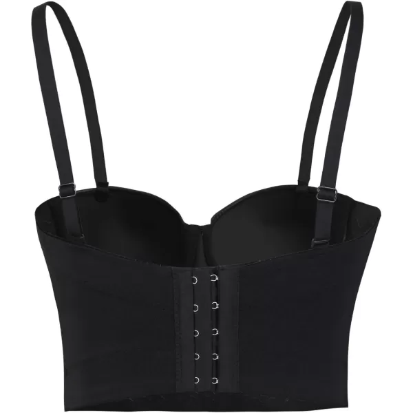 Charmian Womens Spaghetti Straps PU Leather Bustier Crop TopZipper Black