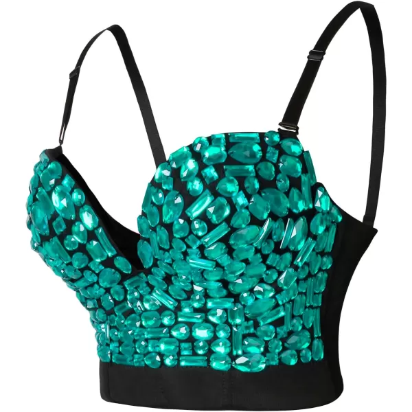 Charmian Womens Spaghetti Straps Rhinestone Beaded Clubwear Bustier Crop Top BraGreenupgrade