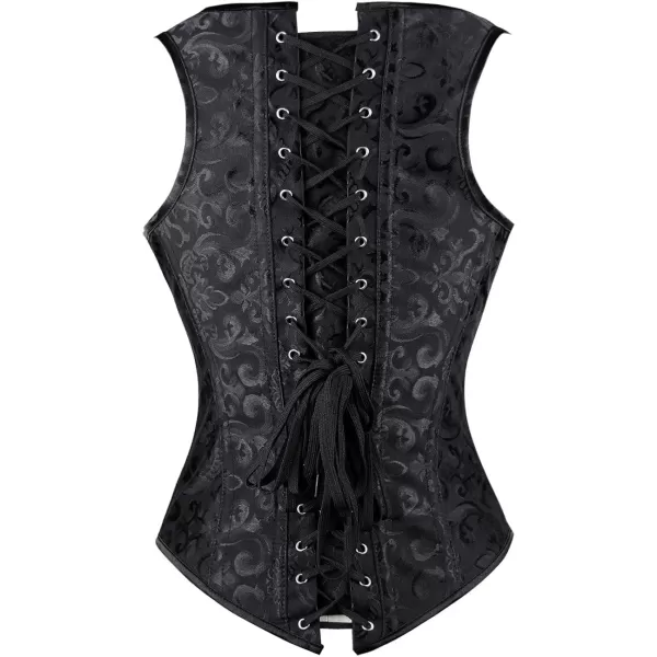 Charmian Womens Spiral Steel Boned Brocade Waist Cincher Underbust Corset VestBlack