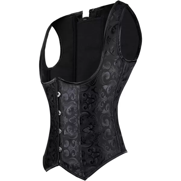 Charmian Womens Spiral Steel Boned Brocade Waist Cincher Underbust Corset VestBlack