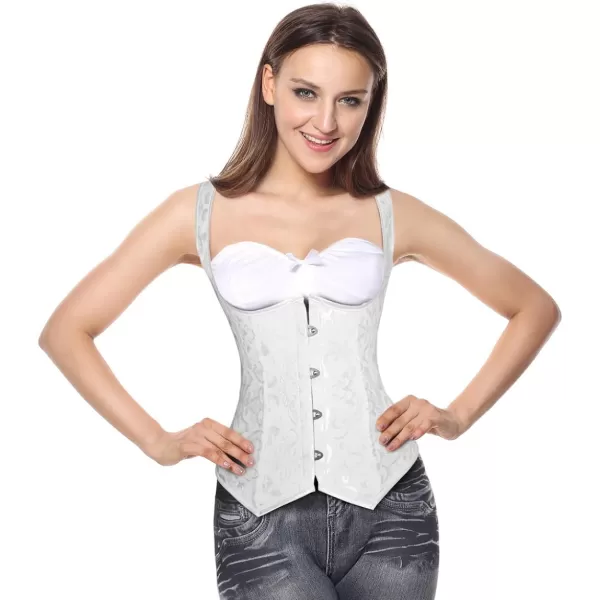 Charmian Womens Spiral Steel Boned Brocade Waist Cincher Underbust Corset VestWhite