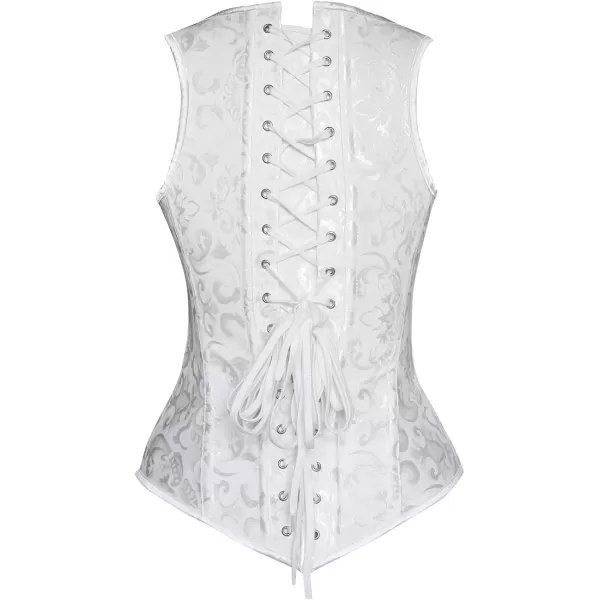 Charmian Womens Spiral Steel Boned Brocade Waist Cincher Underbust Corset VestWhite