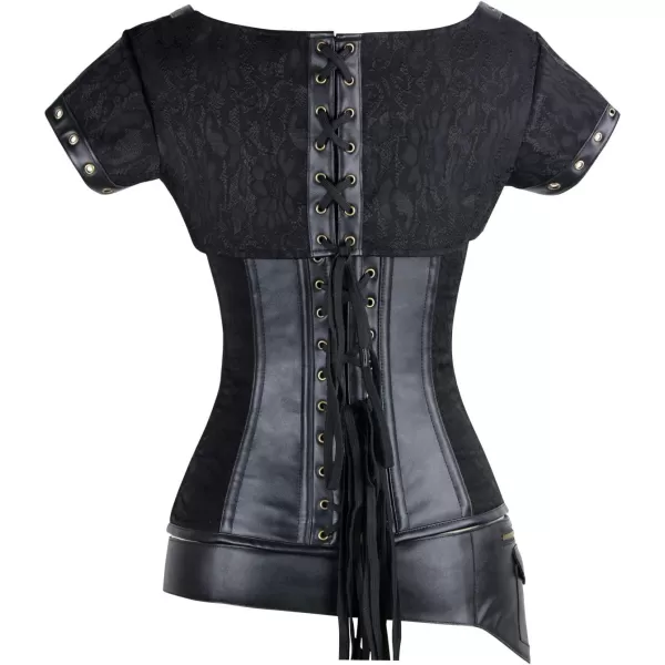 Charmian Womens Spiral Steel Boned Goth Retro Overbust Steampunk Bustier CorsetBlack