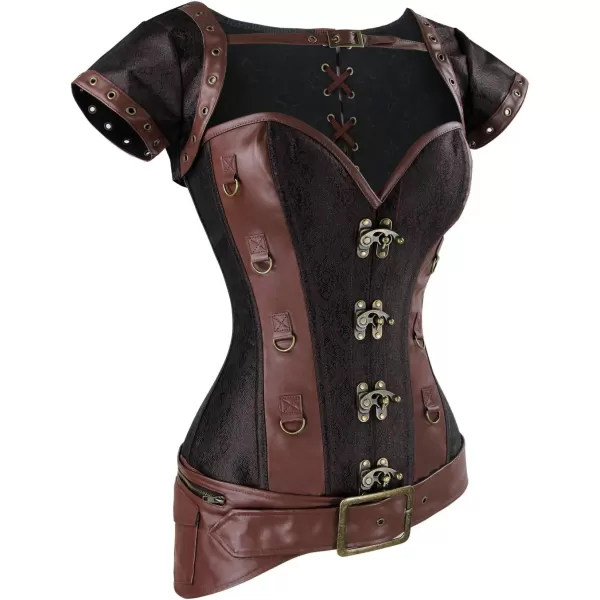 Charmian Womens Spiral Steel Boned Goth Retro Overbust Steampunk Bustier CorsetLightbrown