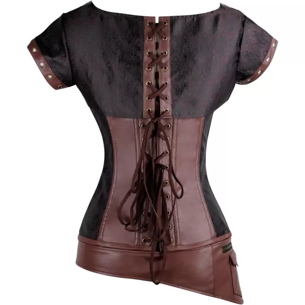 Charmian Womens Spiral Steel Boned Goth Retro Overbust Steampunk Bustier CorsetLightbrown