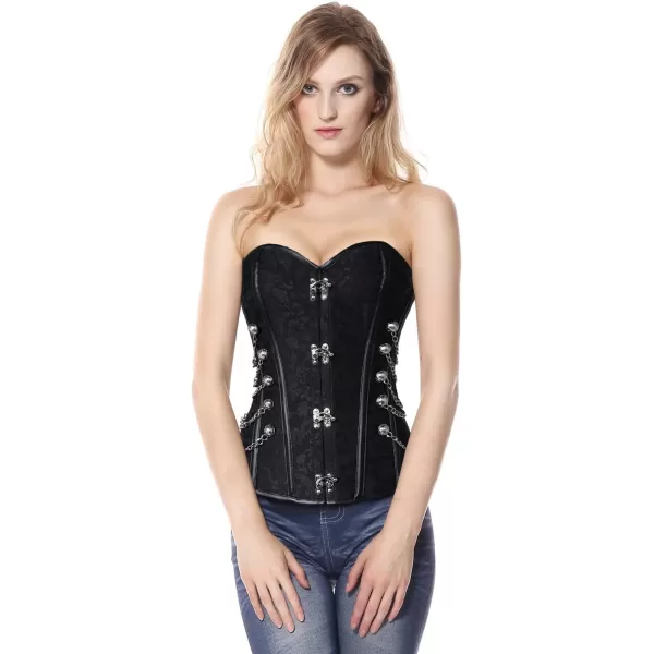 Charmian Womens Spiral Steel Boned Steampunk Gothic Bustier Corset with ChainsBlack