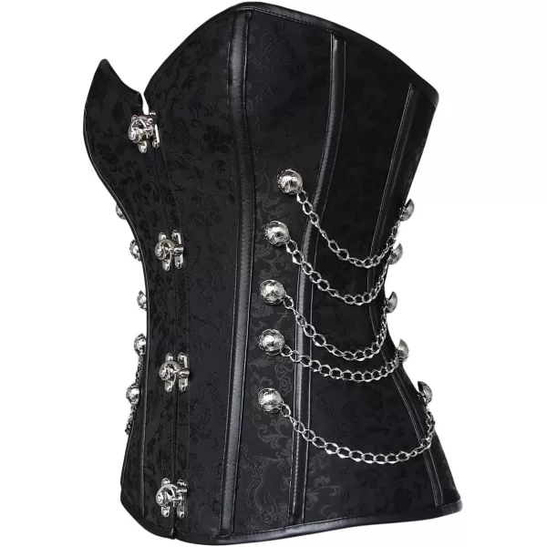 Charmian Womens Spiral Steel Boned Steampunk Gothic Bustier Corset with ChainsBlack