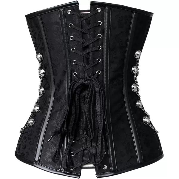 Charmian Womens Spiral Steel Boned Steampunk Gothic Bustier Corset with ChainsBlack