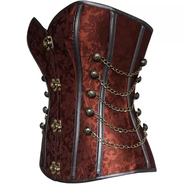 Charmian Womens Spiral Steel Boned Steampunk Gothic Bustier Corset with ChainsBrown