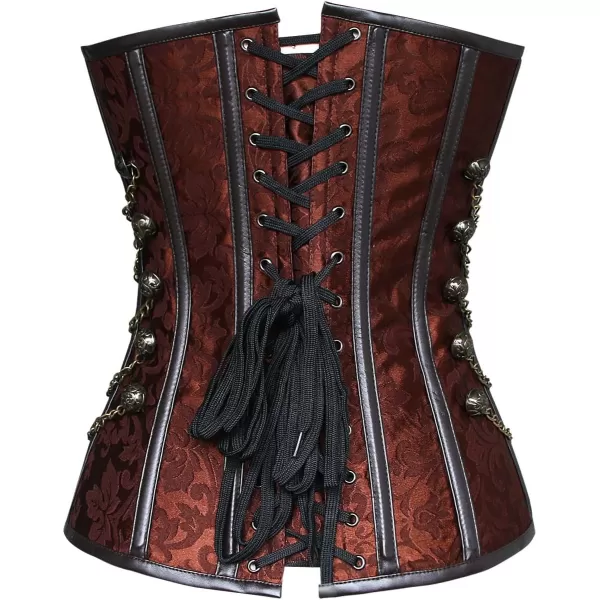 Charmian Womens Spiral Steel Boned Steampunk Gothic Bustier Corset with ChainsBrown