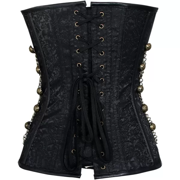 Charmian Womens Spiral Steel Boned Steampunk Gothic Bustier Corset with ChainsBuckle Black