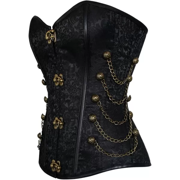 Charmian Womens Spiral Steel Boned Steampunk Gothic Bustier Corset with ChainsBuckle Black