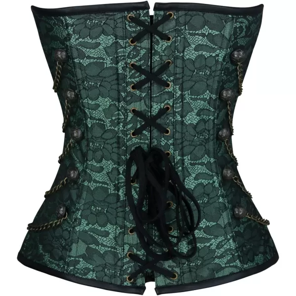 Charmian Womens Spiral Steel Boned Steampunk Gothic Bustier Corset with ChainsGreen