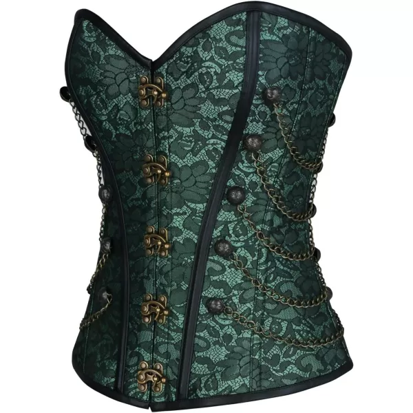 Charmian Womens Spiral Steel Boned Steampunk Gothic Bustier Corset with ChainsGreen