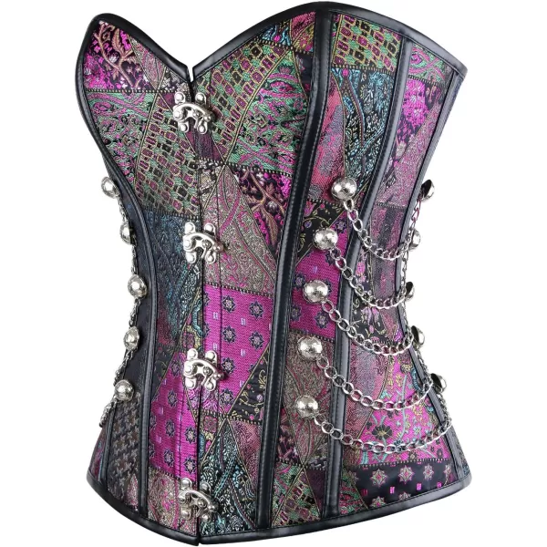 Charmian Womens Spiral Steel Boned Steampunk Gothic Bustier Corset with ChainsPurple