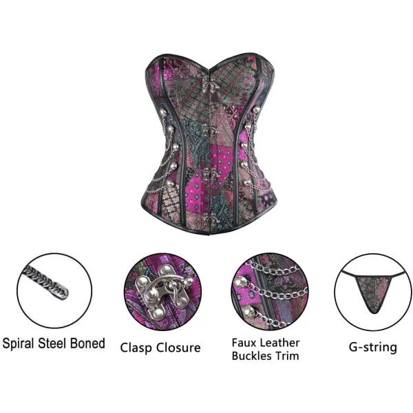 Charmian Womens Spiral Steel Boned Steampunk Gothic Bustier Corset with ChainsPurple