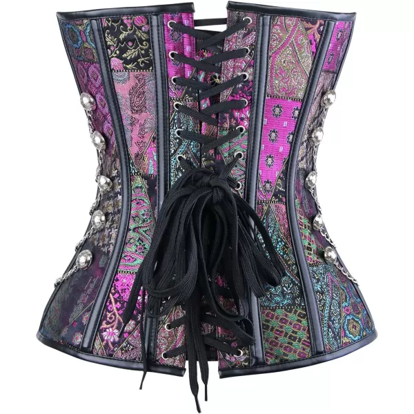 Charmian Womens Spiral Steel Boned Steampunk Gothic Bustier Corset with ChainsPurple