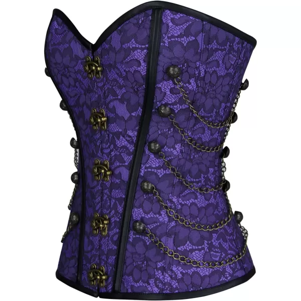 Charmian Womens Spiral Steel Boned Steampunk Gothic Bustier Corset with ChainsViolet