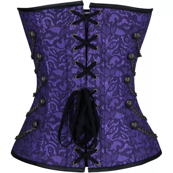 Charmian Womens Spiral Steel Boned Steampunk Gothic Bustier Corset with ChainsViolet