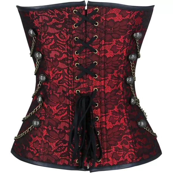 Charmian Womens Spiral Steel Boned Steampunk Gothic Bustier Corset with ChainsWine Red