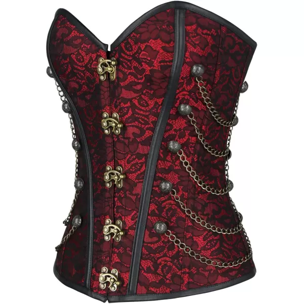 Charmian Womens Spiral Steel Boned Steampunk Gothic Bustier Corset with ChainsWine Red