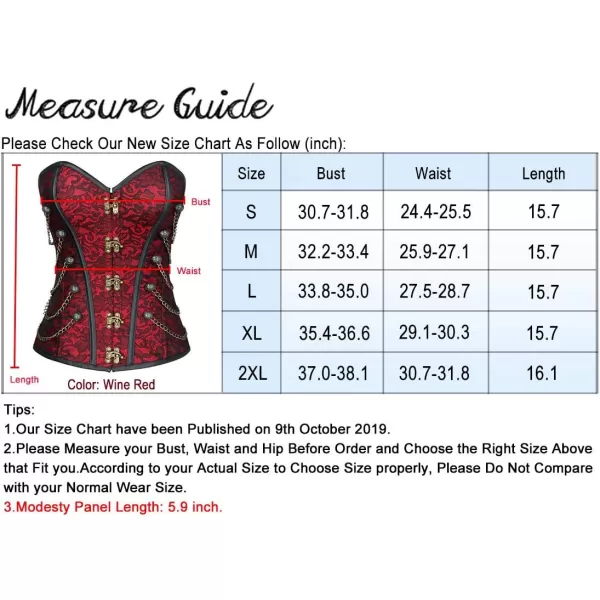 Charmian Womens Spiral Steel Boned Steampunk Gothic Bustier Corset with ChainsWine Red