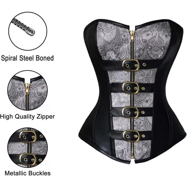 Charmian Womens Spiral Steel Boned Steampunk Gothic Bustier Corset with ChainsZipperblack