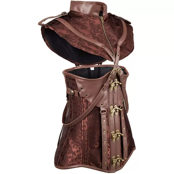 Charmian Womens Steampunk Faux Leather Jacquard Underbust Corset with ShrugCharmian Womens Steampunk Faux Leather Jacquard Underbust Corset with Shrug