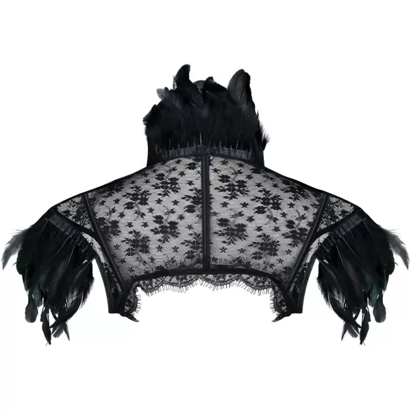 Charmian Womens Steampunk Gothic Accessories Lace Feather Bolero Jacket ShrugBlack