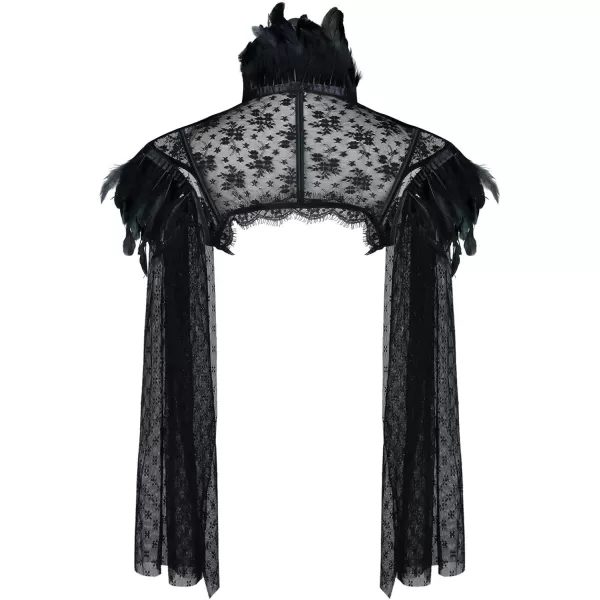 Charmian Womens Steampunk Gothic Accessories Lace Feather Bolero Jacket ShrugBlacklong Sleeves