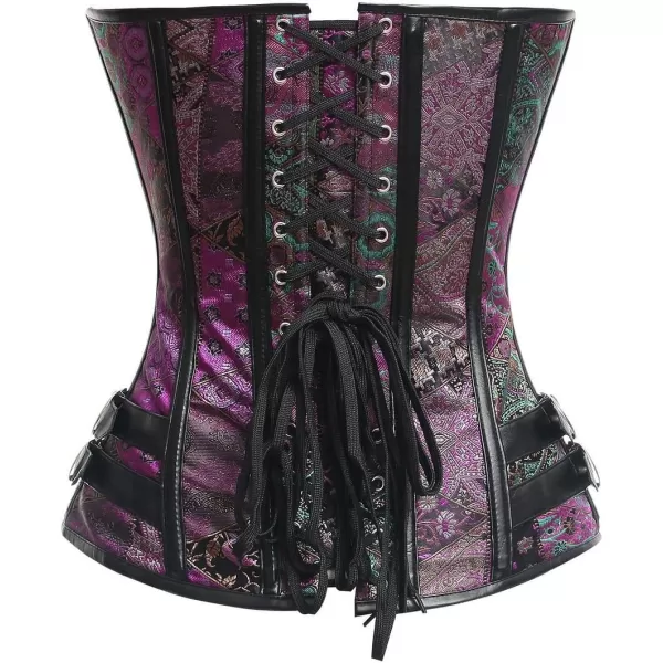 Charmian Womens Steampunk Gothic Brocade Steel Boned Bustier Corset with BucklePurple