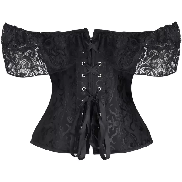 Charmian Womens Steampunk Gothic Elegant Off Shoulder Jacquard Overbust Corset TopBlack