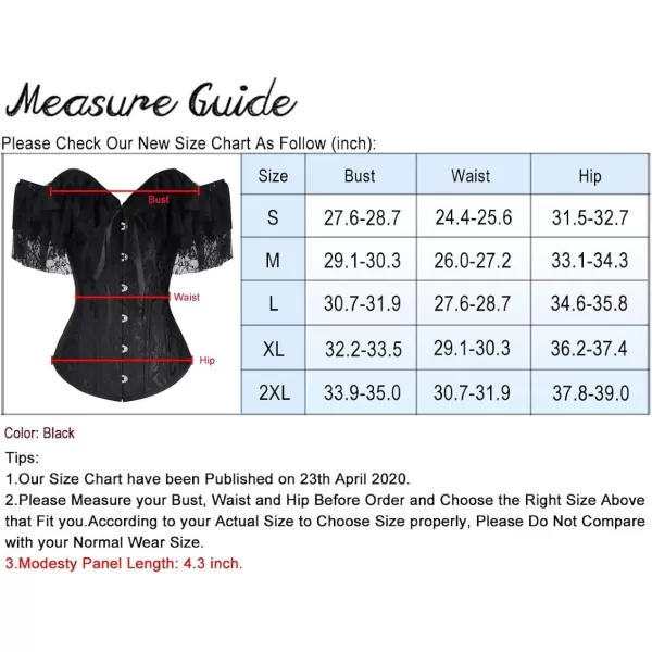 Charmian Womens Steampunk Gothic Elegant Off Shoulder Jacquard Overbust Corset TopBlack