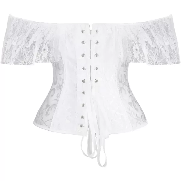 Charmian Womens Steampunk Gothic Elegant Off Shoulder Jacquard Overbust Corset TopWhite