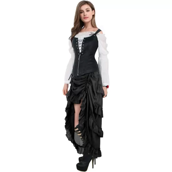 Charmian Womens Steampunk Gothic High Low Cyberpunk SkirtBlack