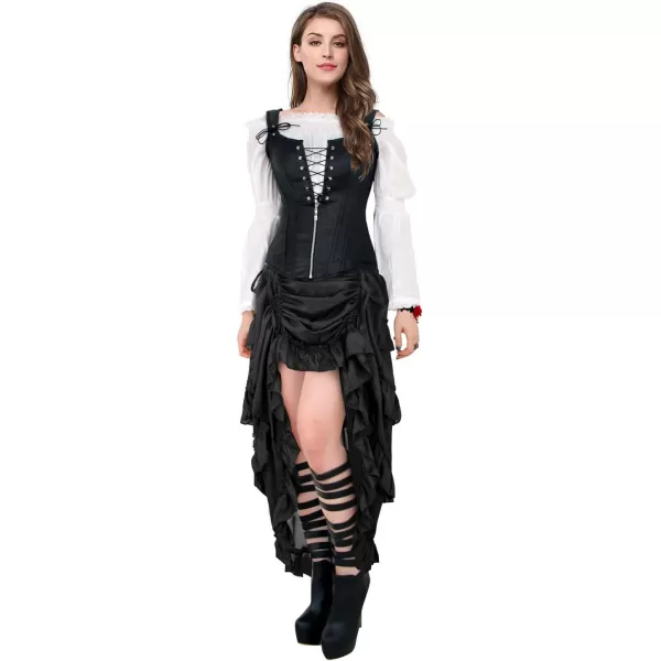 Charmian Womens Steampunk Gothic High Low Cyberpunk SkirtBlack