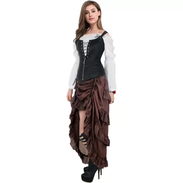 Charmian Womens Steampunk Gothic High Low Cyberpunk SkirtCoffee