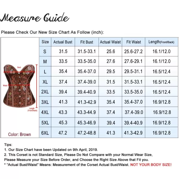 Charmian Womens Steampunk Gothic Jacquard Overbust Corset Waist Cincher BustierBrown