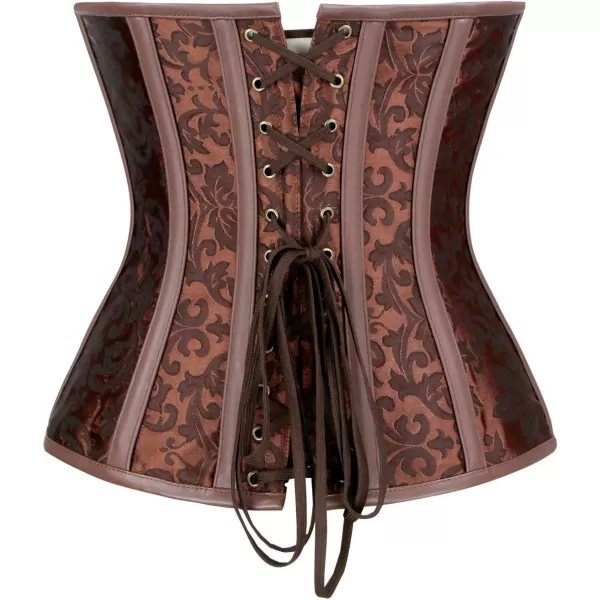 Charmian Womens Steampunk Gothic Jacquard Overbust Corset Waist Cincher BustierBrown