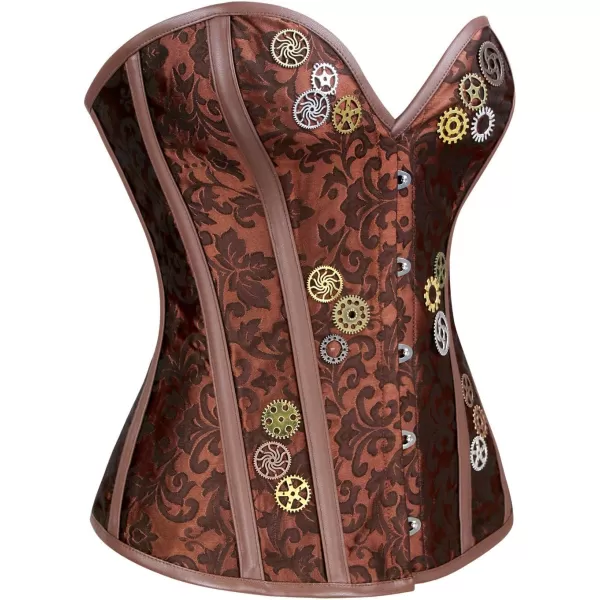 Charmian Womens Steampunk Gothic Jacquard Overbust Corset Waist Cincher BustierBrown