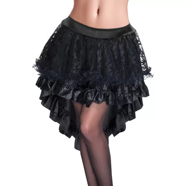 Charmian Womens Steampunk Retro Gothic Vintage Satin High Low Skirt with ZipperBlack