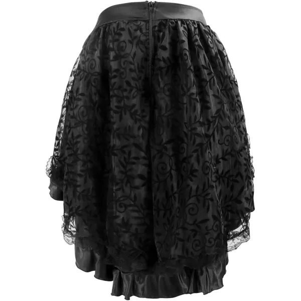 Charmian Womens Steampunk Retro Gothic Vintage Satin High Low Skirt with ZipperBlack